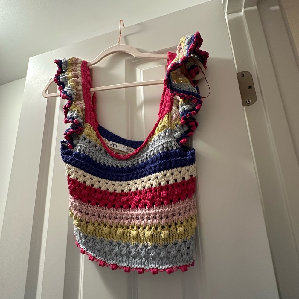 Zara Ruffled Knit Top Multicolored S